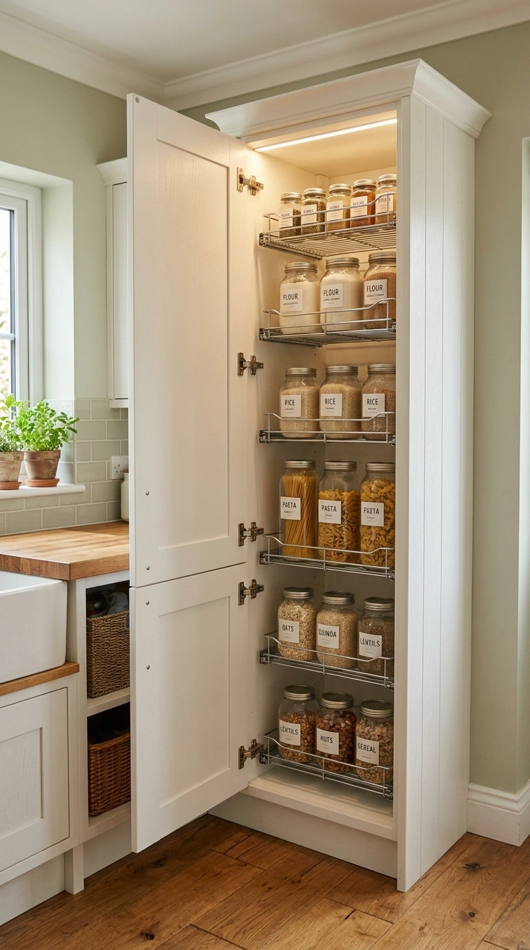 23 Functional U-Shaped Kitchen Ideas That Maximize Every Inch 8 007 Tall Pantry Column A floor to ceiling white pantry