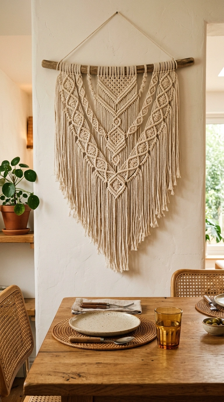 007 Textured Macrame Hanging A dining room wall behind