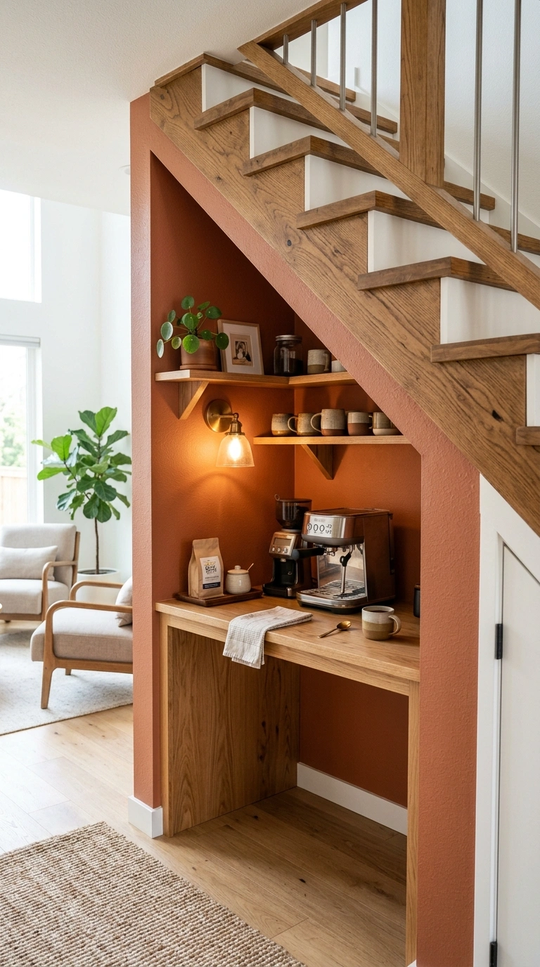 007 Under Stairs Coffee Nook A cozy nook built into th
