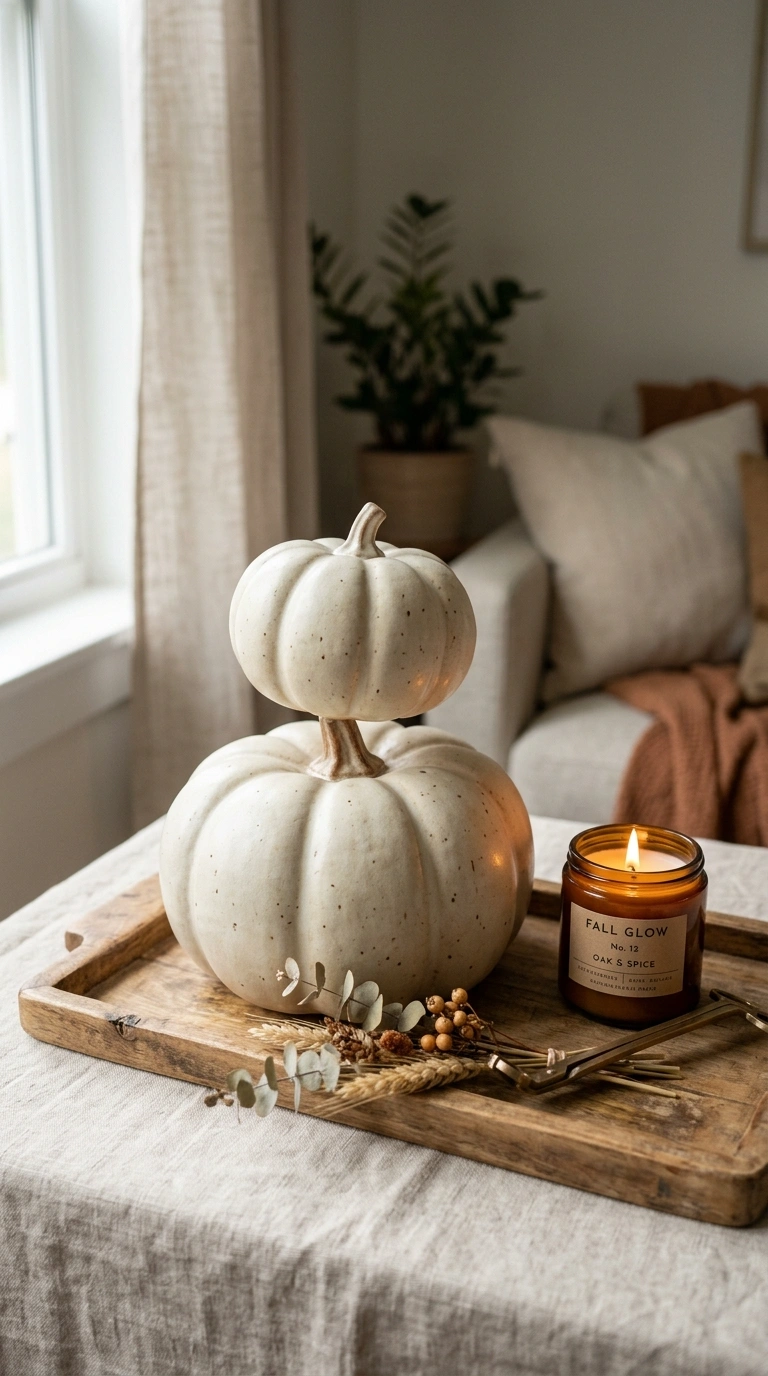 008 8 Ceramic Pumpkin Stack A tray styled with two cer
