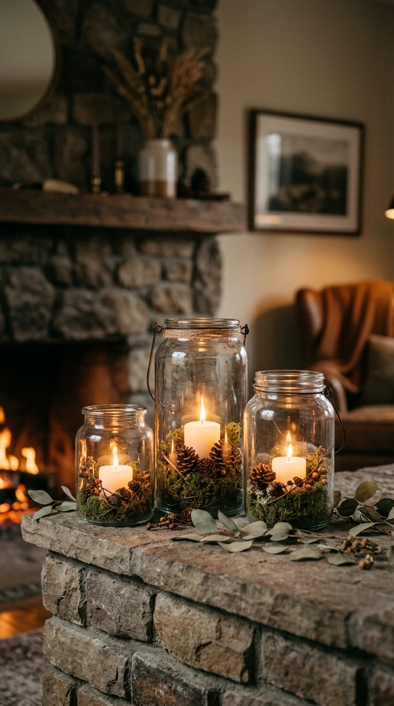 25 Dollar Tree Fall Decor Ideas That Look Expensive 9 008 8 Glass Jar Lanterns Three glass jar lanterns of v
