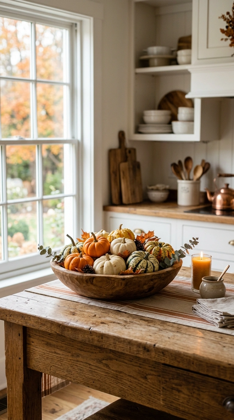 12 Easy Fall Home Ideas to Get Your Home Ready Before Halloween 9 008 8 Pumpkin Centerpiece Bowl A kitchen island with a