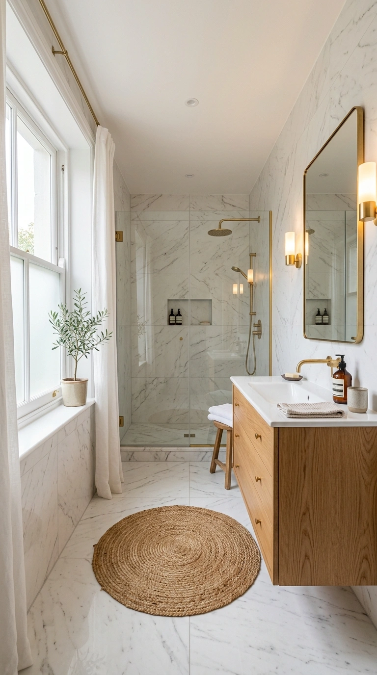 19 Best Bathroom Color Schemes for Every Style 9 008 All White Marble Look A bright all white bathroom