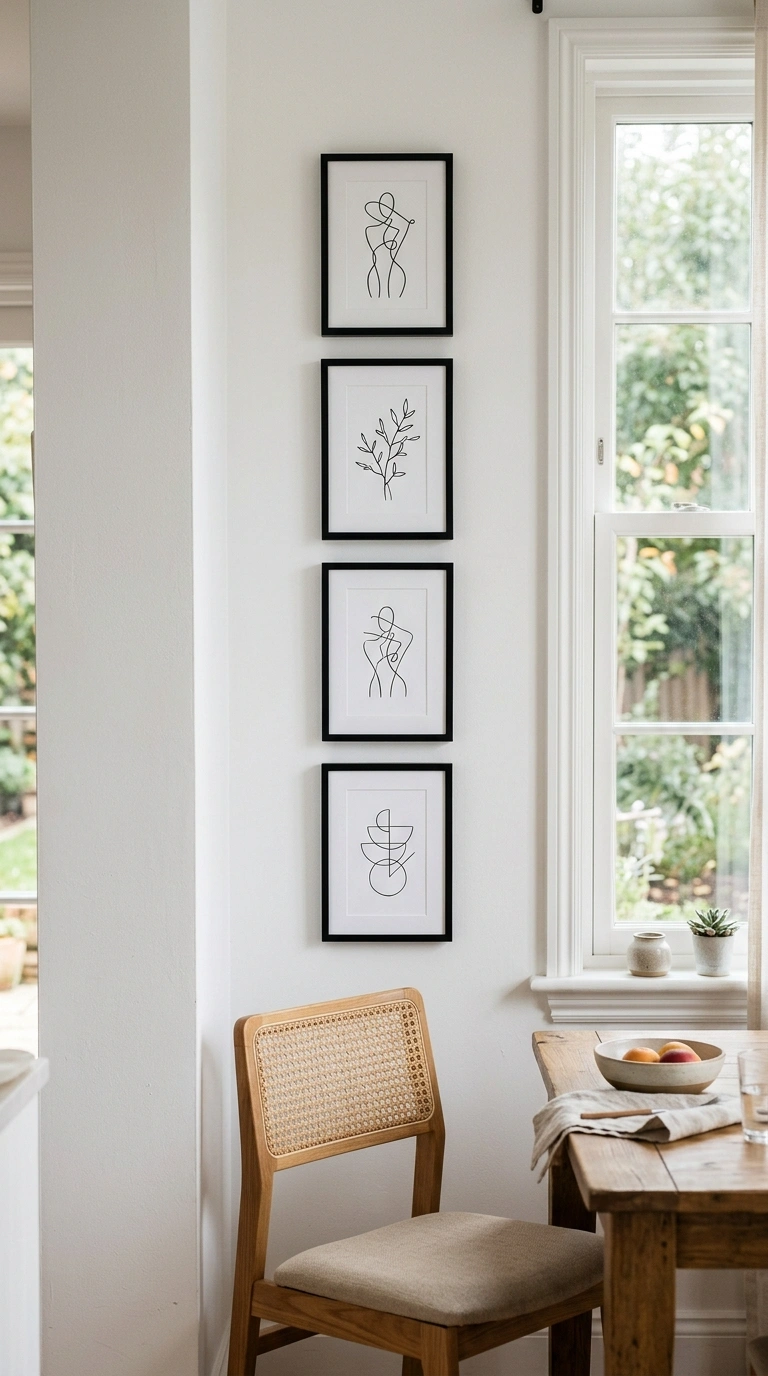 008 Black Framed Art A dining room wall beside a windo