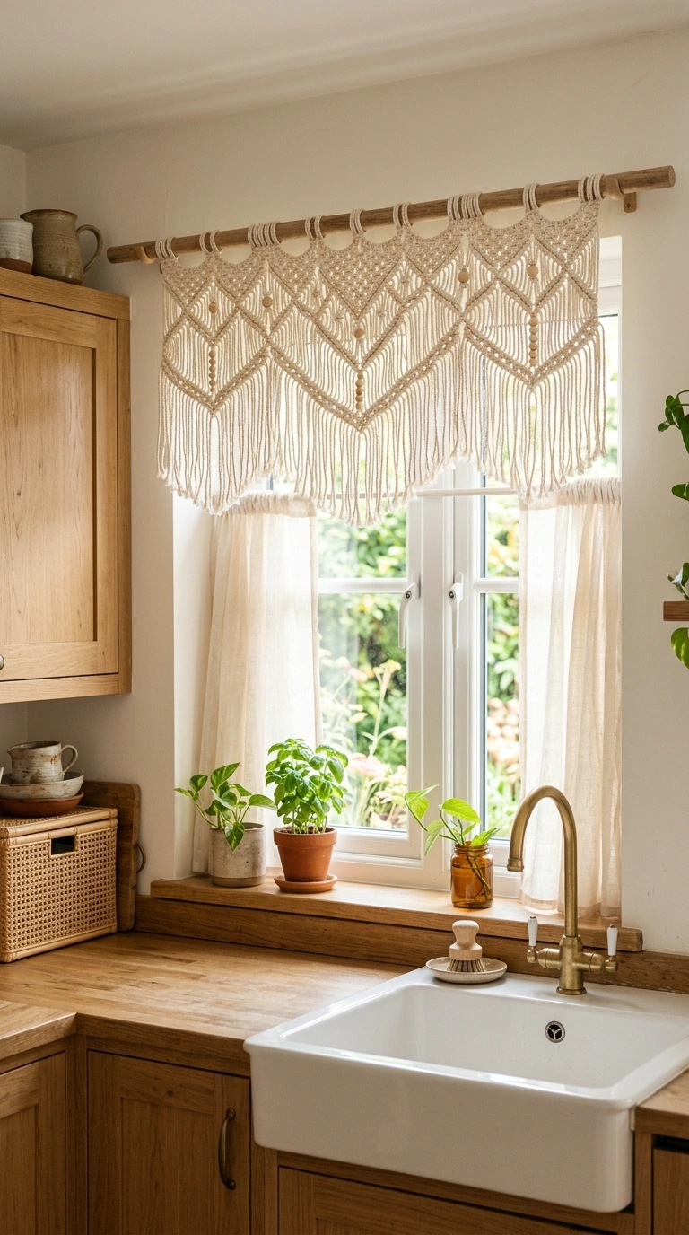 008 Boho Macrame Valance A boho style kitchen sink win
