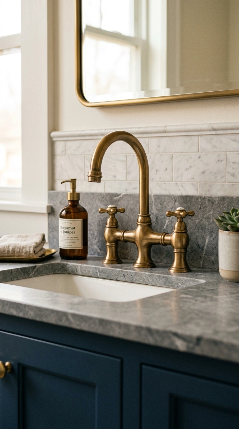 008 Brass Faucet Accent A bathroom vanity sink featuri