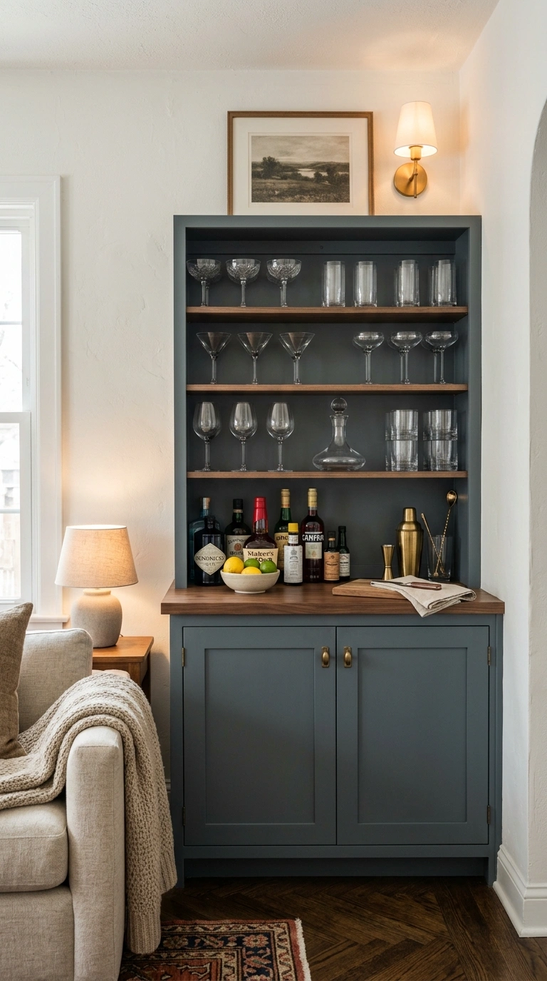 008 Corner Bar Cabinet A living room corner featuring