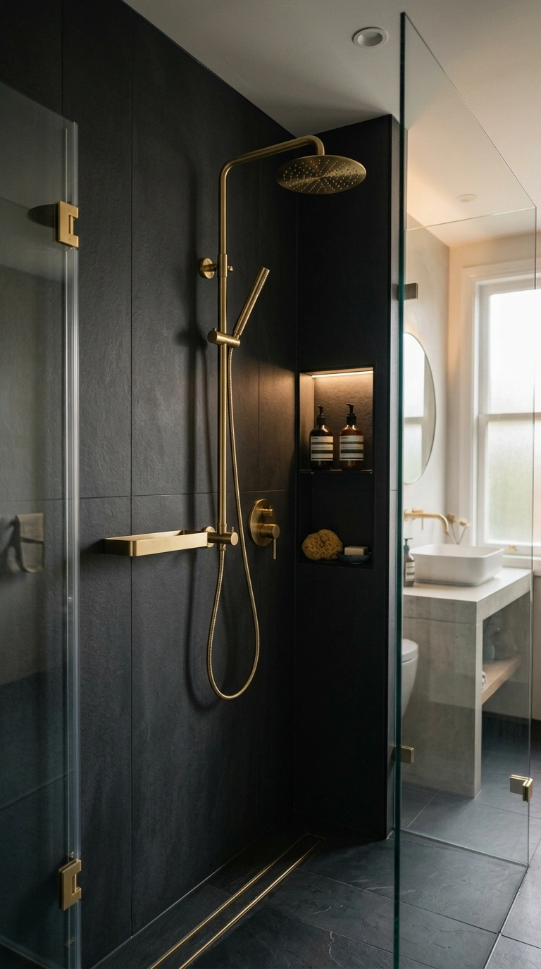 008 Dark Charcoal Panels A modern bathroom shower encl