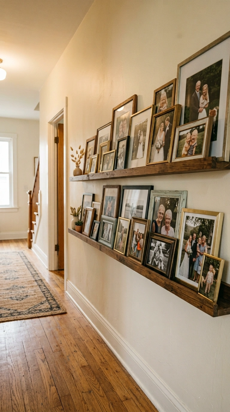 008 Family Photo Ledge A hallway wall with a single lo