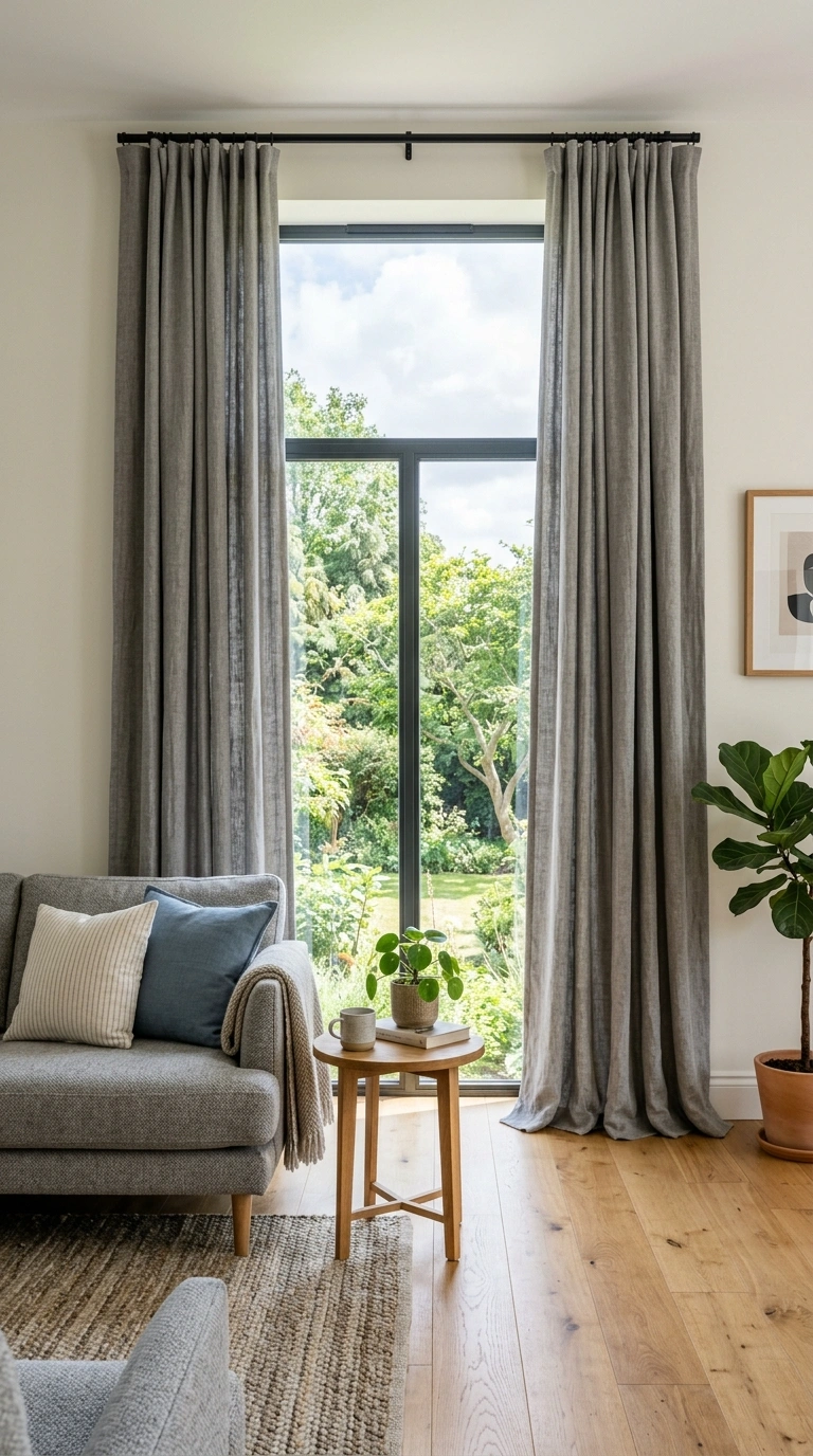 008 Gray Linen Curtains Floor length gray linen curtai