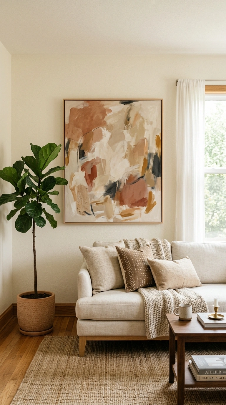 23 Easy Wall Decor Ideas to Make Any Room Look Brand New 9 008 Large Canvas Art A living room wall above a neutra