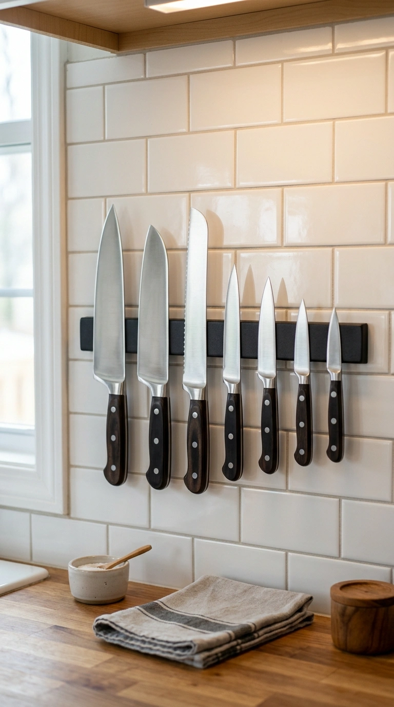 22 Creative Mini Kitchen Ideas for Small Spaces 9 008 Magnetic Knife Strip A matte black magnetic strip