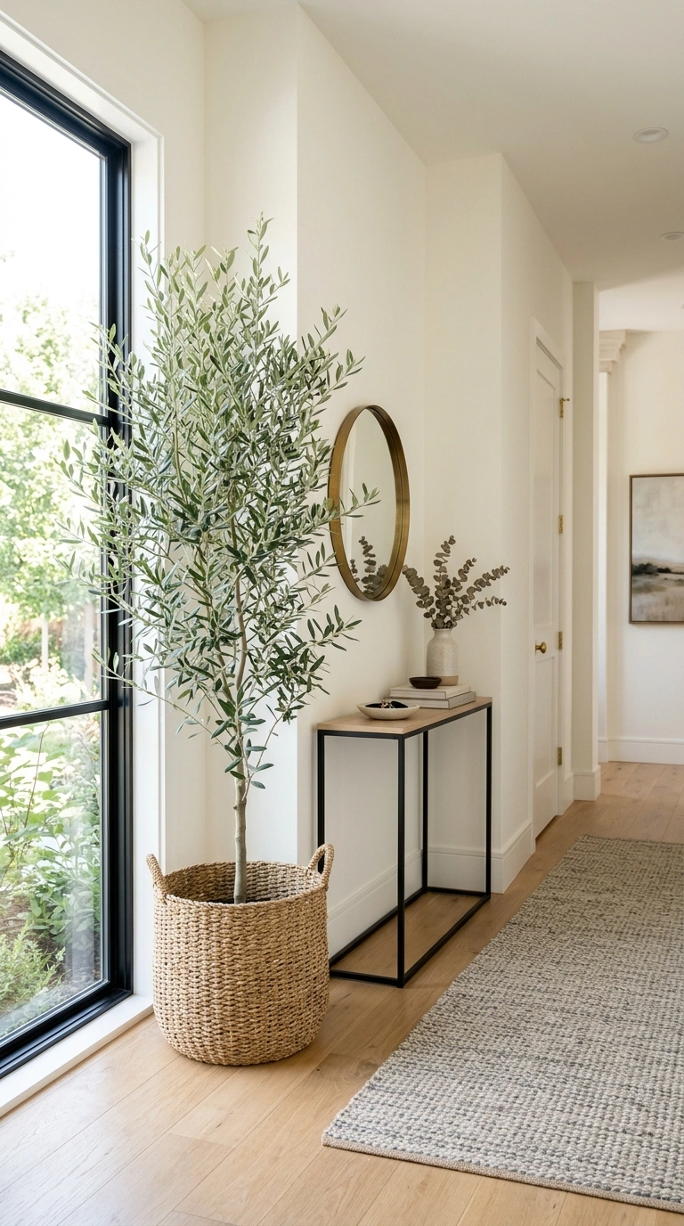 24 Large Entry Hallway Ideas for a Stylish First Impression 9 008 Tall Indoor Tree A spacious entry hallway with a t
