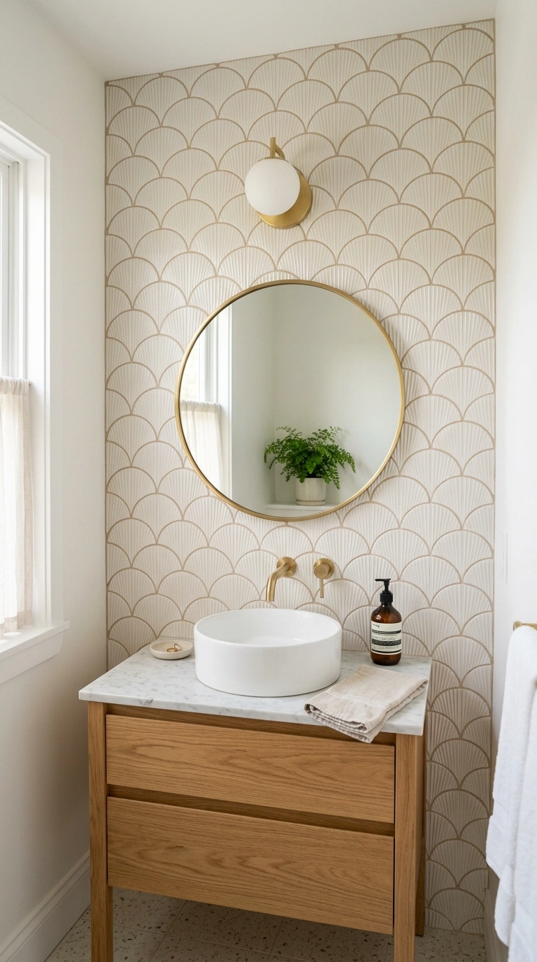 008 Textured Wall Tile A small bathroom accent wall wi