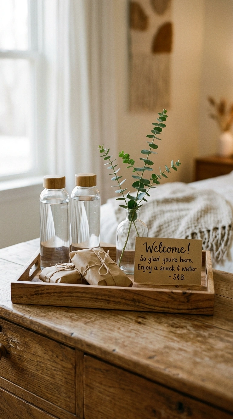 008 Welcome Tray Styling A wood tray on a dresser styl