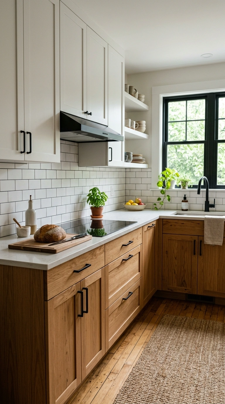 23 Two-Tone Kitchen Ideas That Look Expensive and Timeless 9 008 White Upper Wood Lower A kitchen with white upper