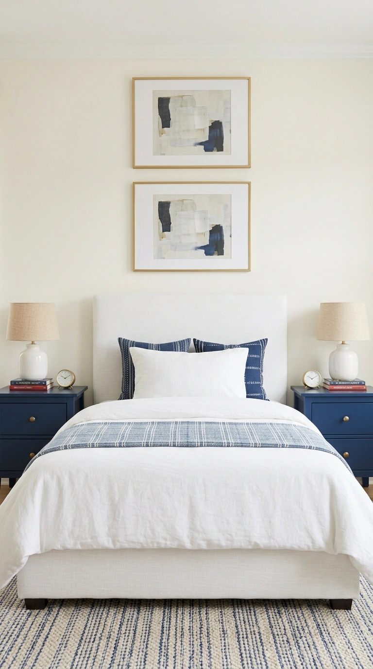 009 9 Navy Blue Nightstands Two navy blue painted nigh