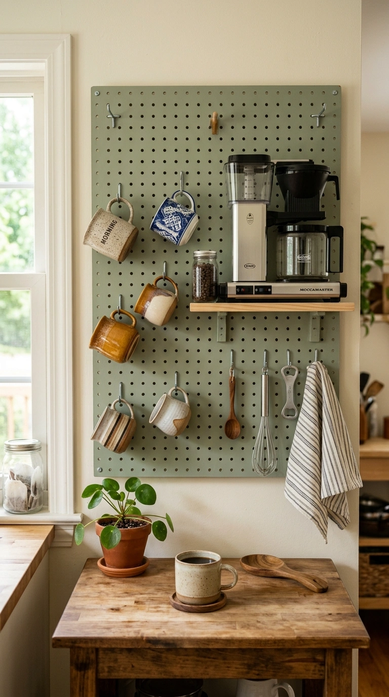 009 9 Pegboard Organization A painted pegboard mounted