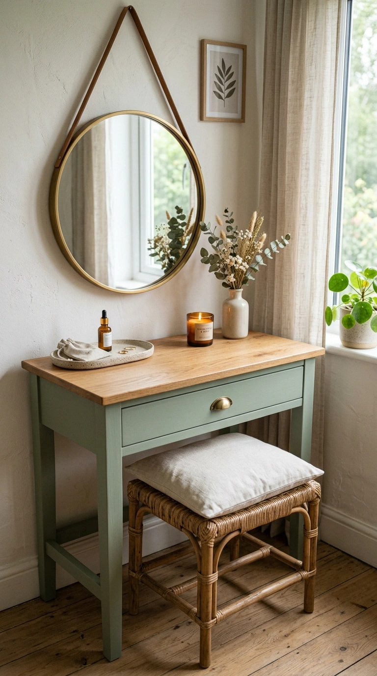 009 9 Sage Green Vanity A small sage green painted woo