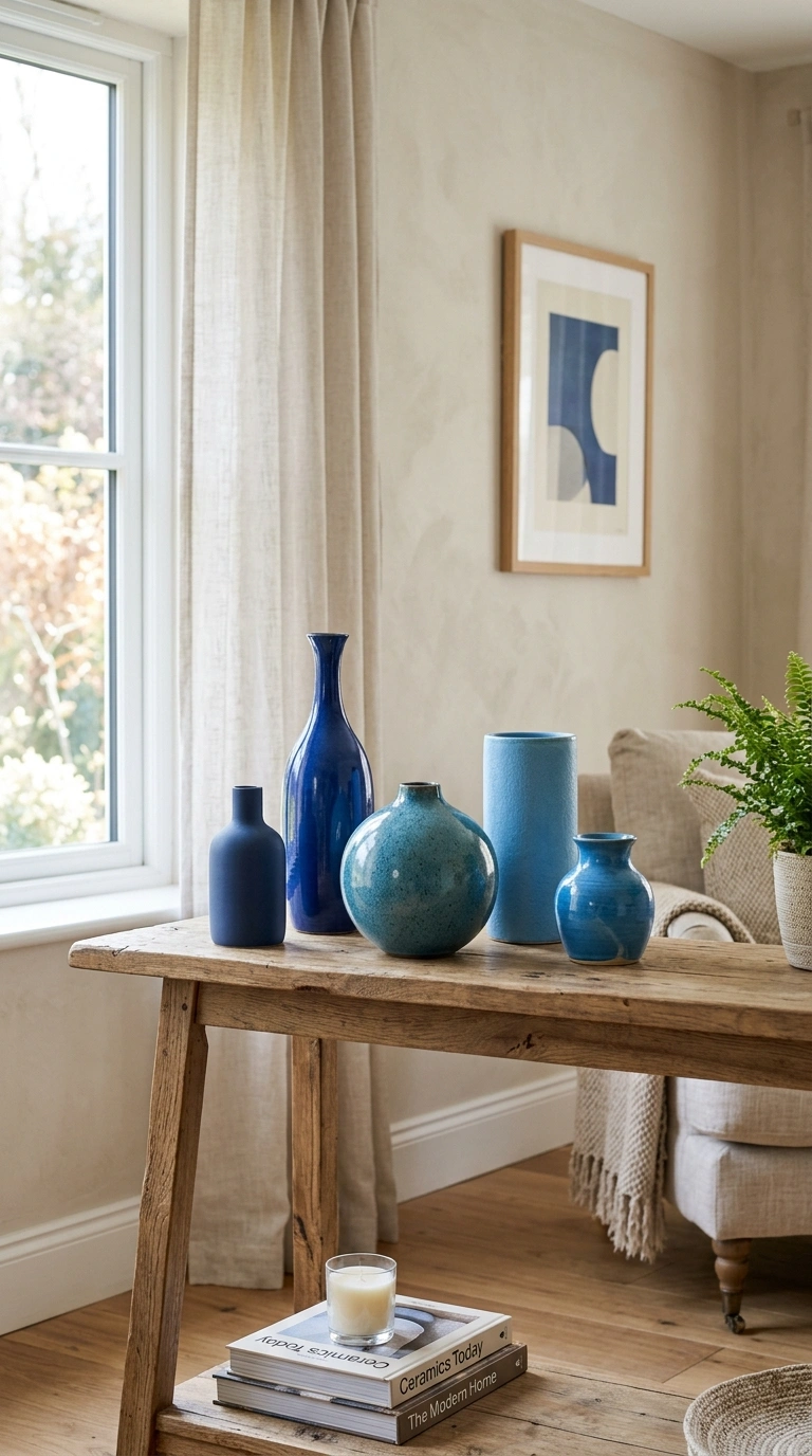 009 Blue Ceramic Vases A grouping of blue ceramic vase