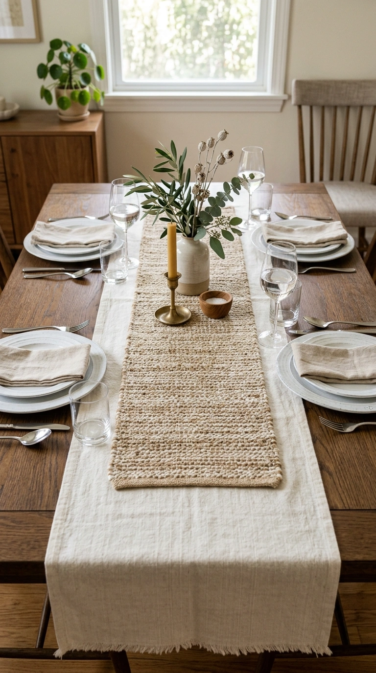 17 Dining Table Decor Ideas to Create a Beautiful Tablescape 10 009 Layered Table Runners A dining table photographed