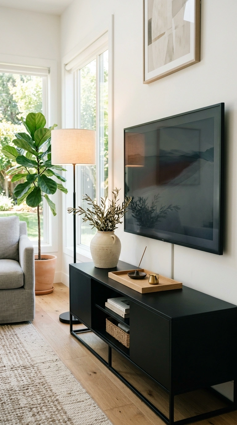 009 Matte Black Console A modern living room with a sl