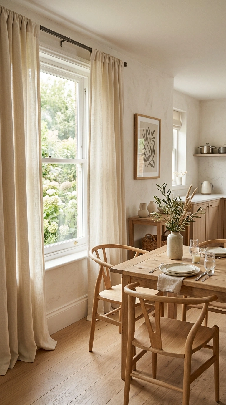 009 Neutral Linen Panels A kitchen dining area with a
