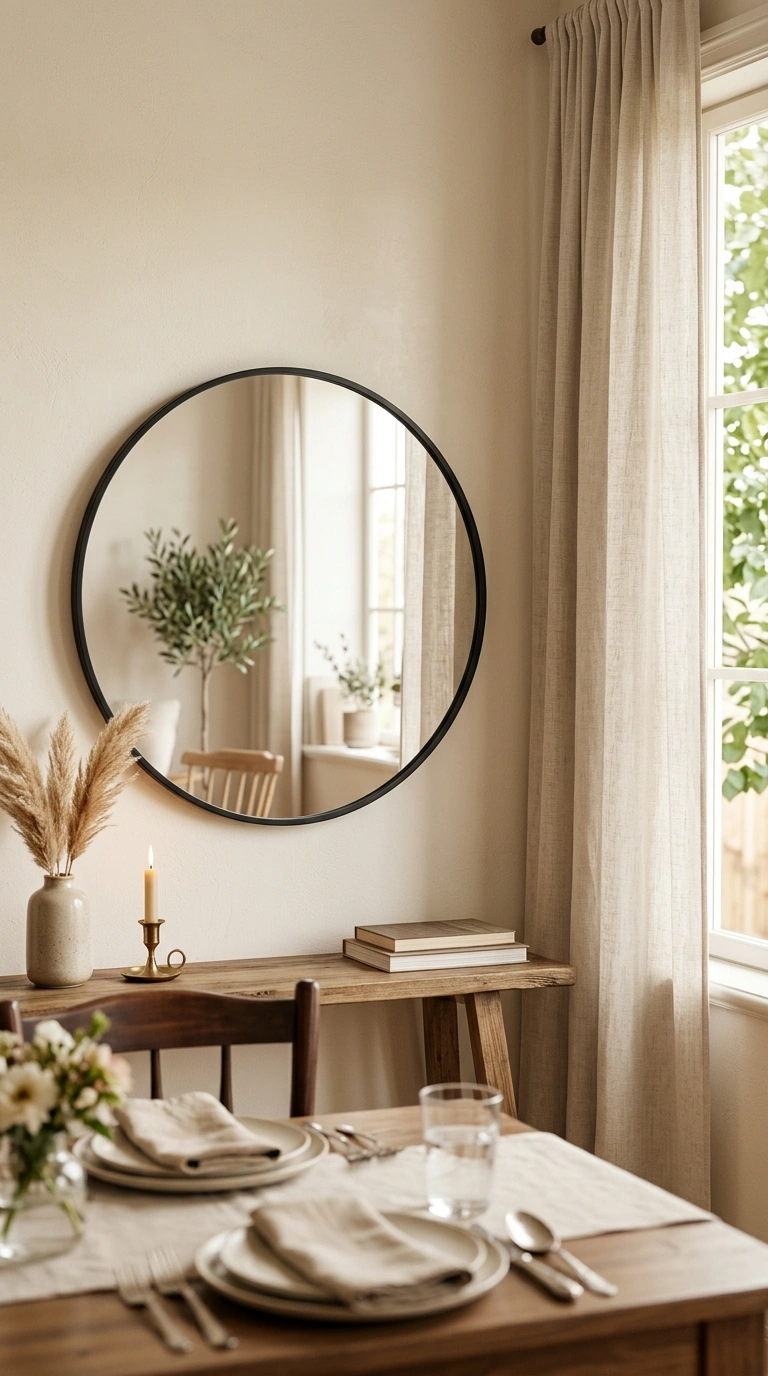 009 Round Wall Mirror A dining room wall featuring a m