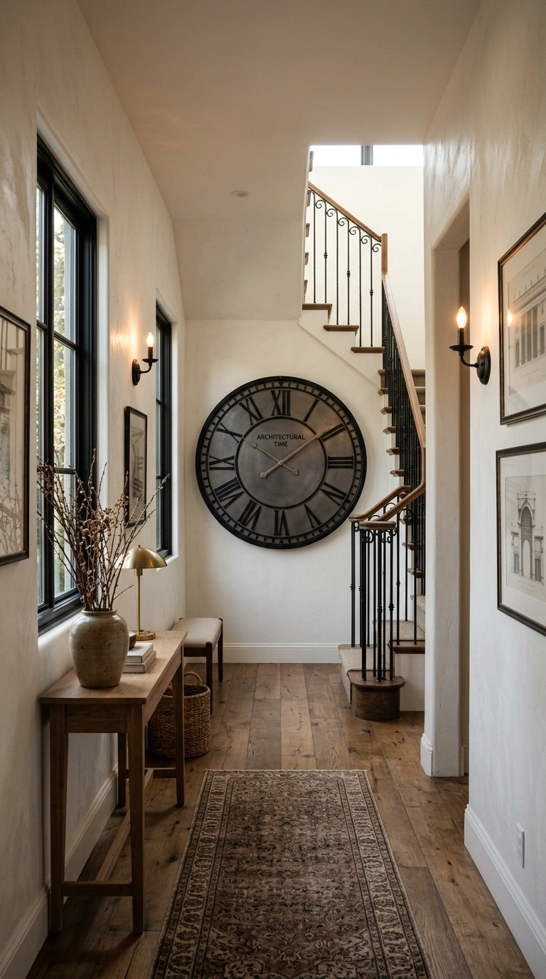 009 Statement Wall Clock A hallway with an oversized w