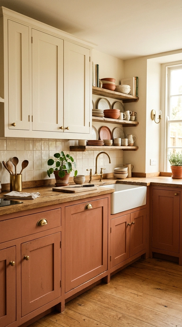 23 Two-Tone Kitchen Ideas That Look Expensive and Timeless 10 009 Terracotta Lower Cabinets A kitchen with dusty ter