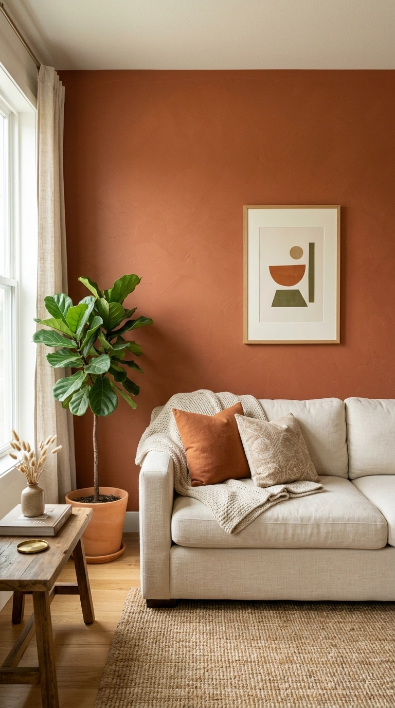 009 Warm Terracotta Wall A living room accent wall pai