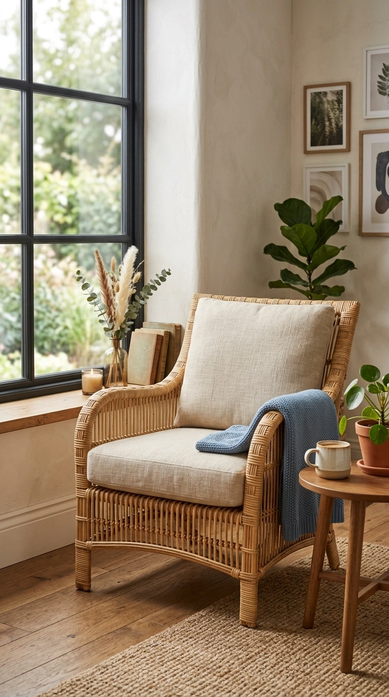 23 Blue and Beige Living Room Ideas That Make This Classic Pairing Work 11 010 10 Beige Rattan Chair A natural rattan accent chai