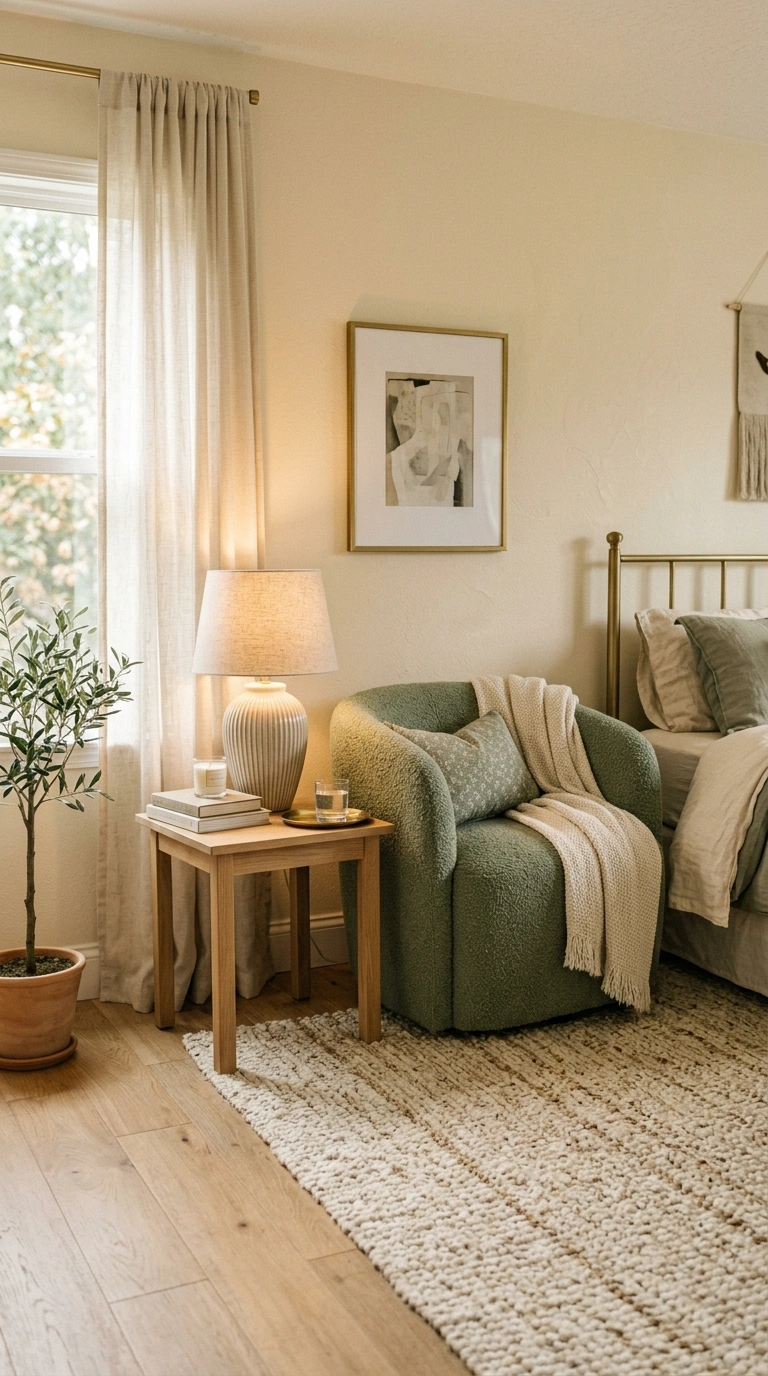 010 10 Cream and Sage Palette A bedroom with warm crea