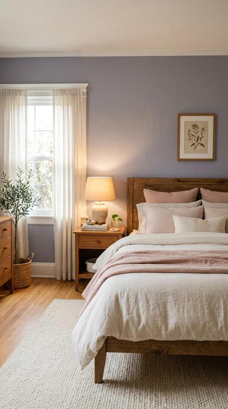 010 10 Muted Lavender Gray A bedroom with muted lavend