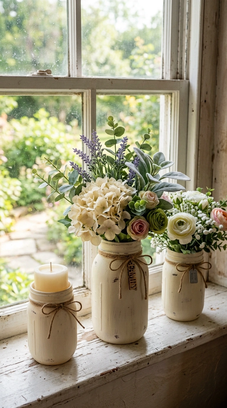 25 Dollar Tree Fall Decor Ideas That Look Expensive 11 010 10 Painted Mason Jars A windowsill styled with mas