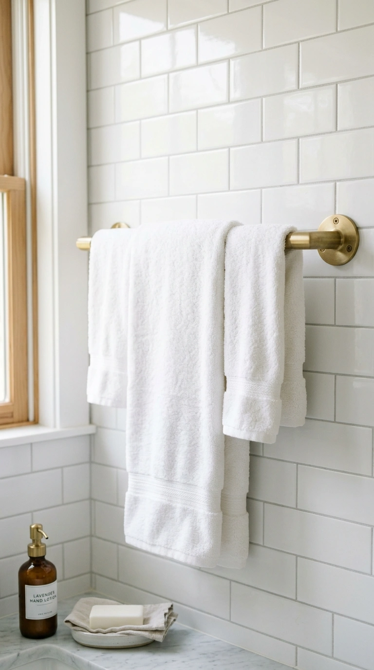 010 Brass Towel Bar A brushed brass towel bar holding