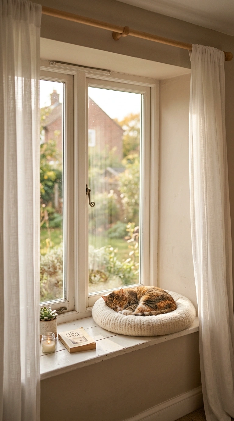 010 Cat Bed On Windowsill A deep windowsill holding a