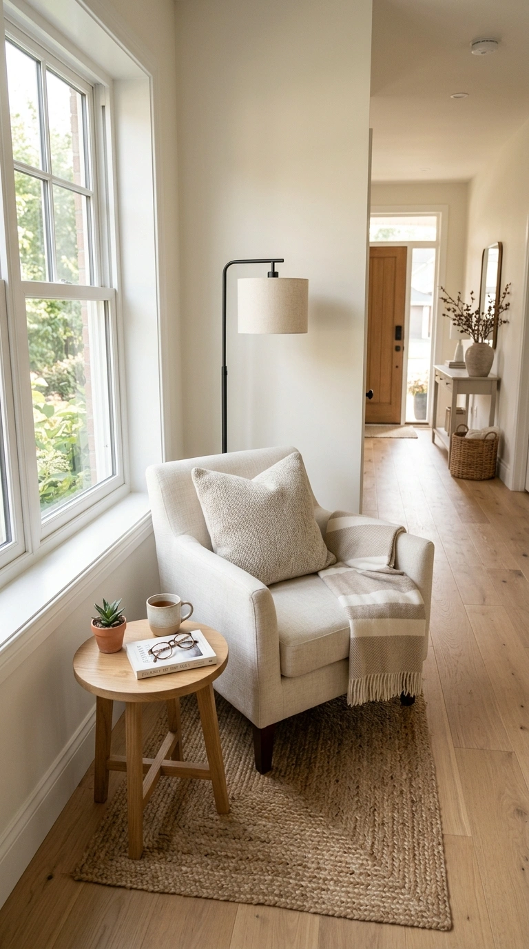 24 Large Entry Hallway Ideas for a Stylish First Impression 11 010 Cozy Reading Corner A wide entry hallway with a co