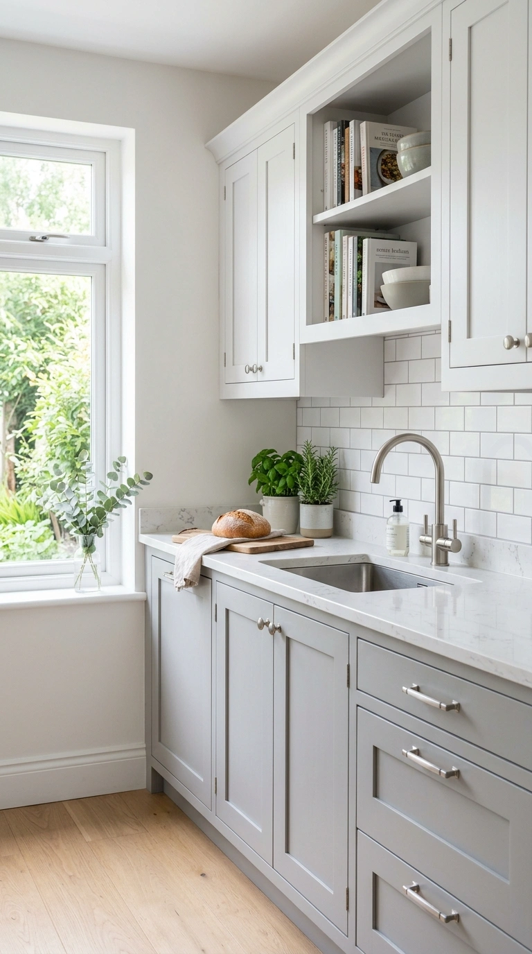 23 Two-Tone Kitchen Ideas That Look Expensive and Timeless 11 010 Grey and White Combo A kitchen with soft dove grey