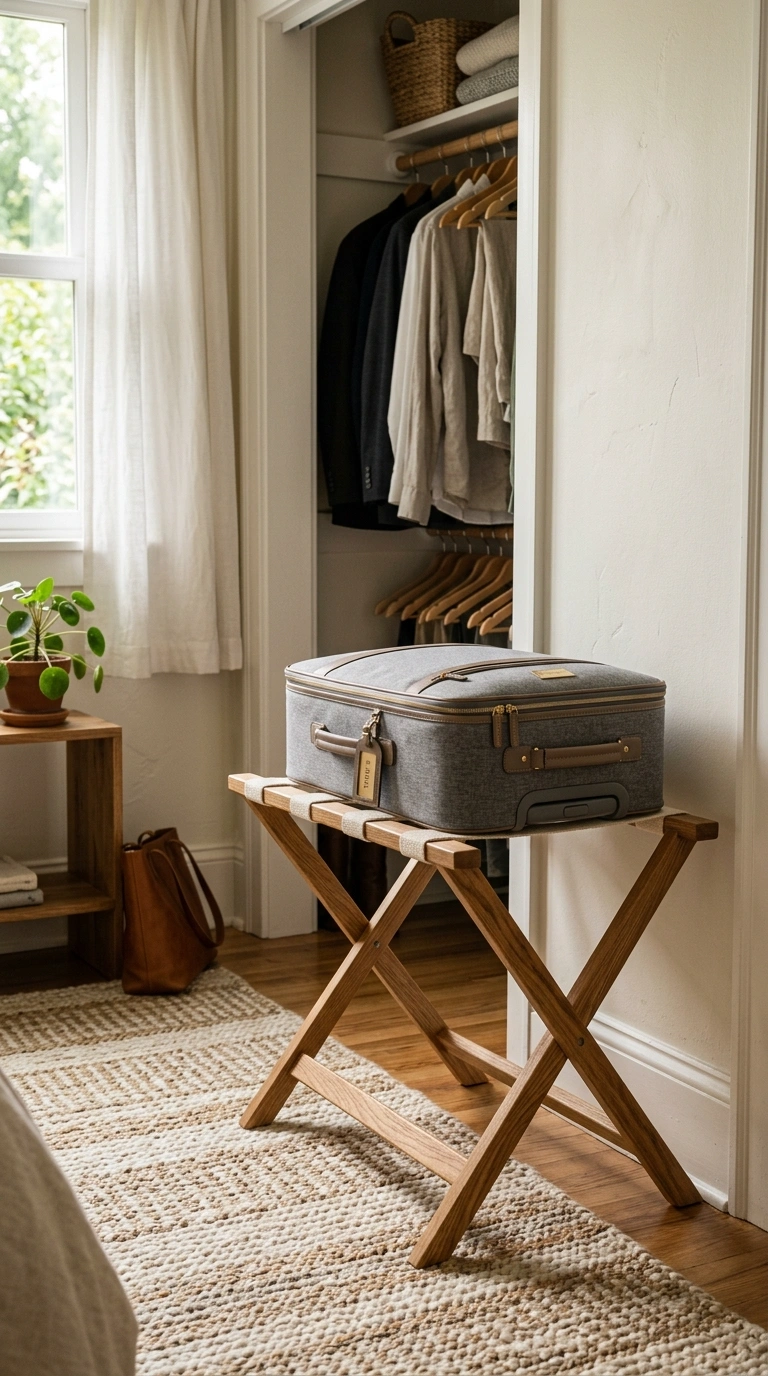 010 Luggage Rack Nook A folding wood framed luggage ra