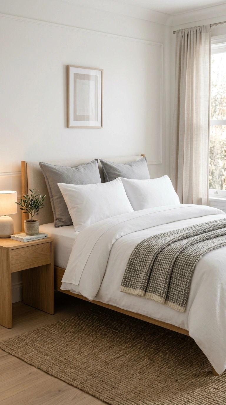 010 Neutral Bedding Set A staged bedroom featuring cri