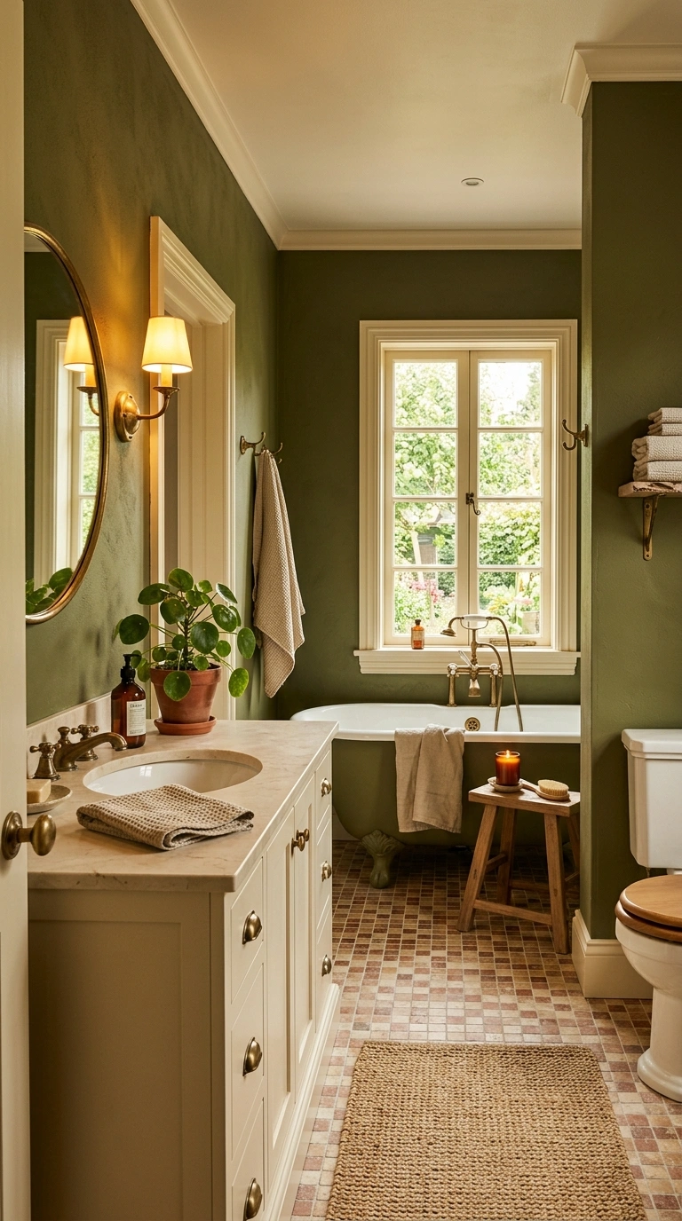 19 Best Bathroom Color Schemes for Every Style 11 010 Olive Green And Ivory A bathroom with olive green