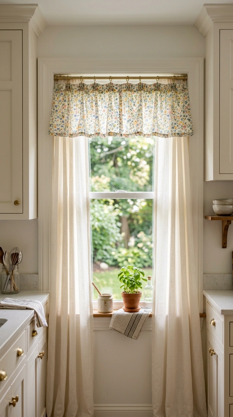 010 Patterned Valance Topper A kitchen window dressed