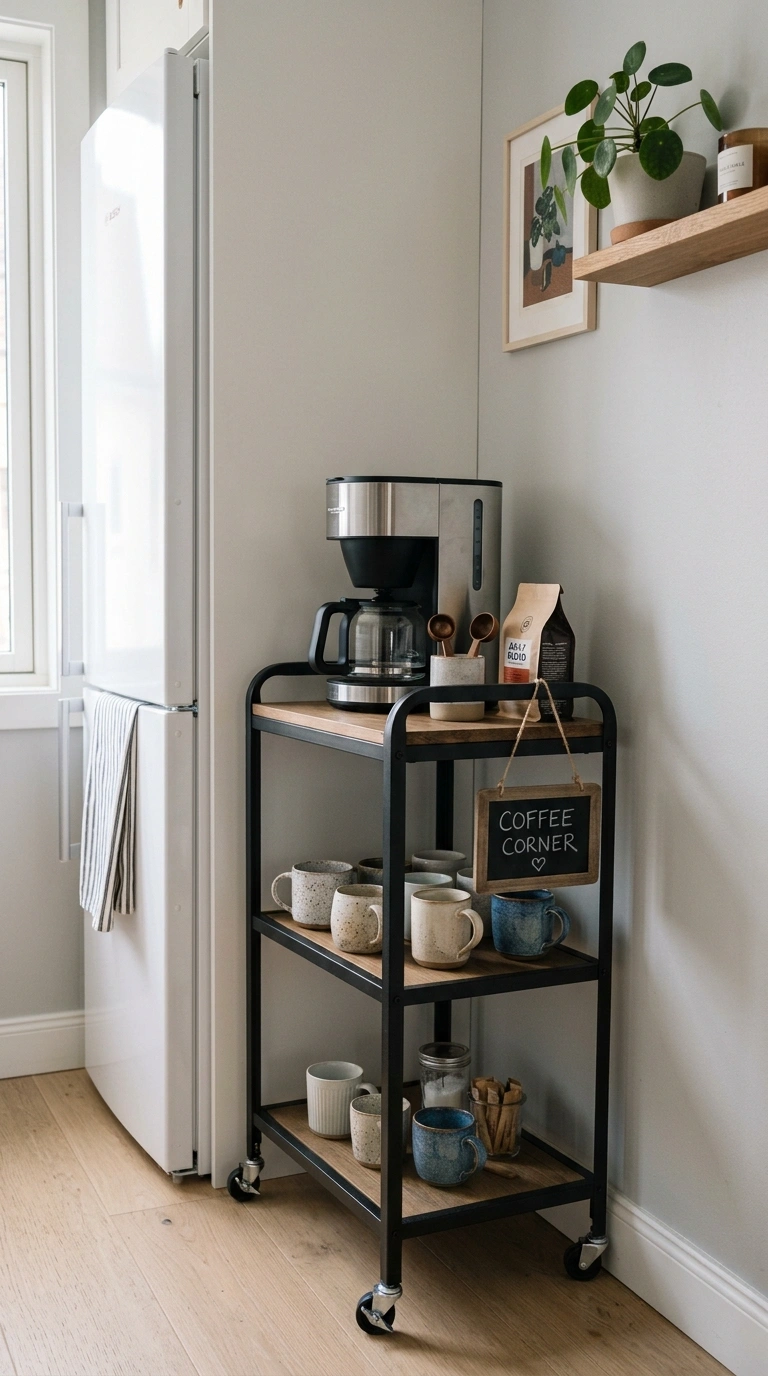 010 Rolling Cart Station A narrow two shelf metal cart