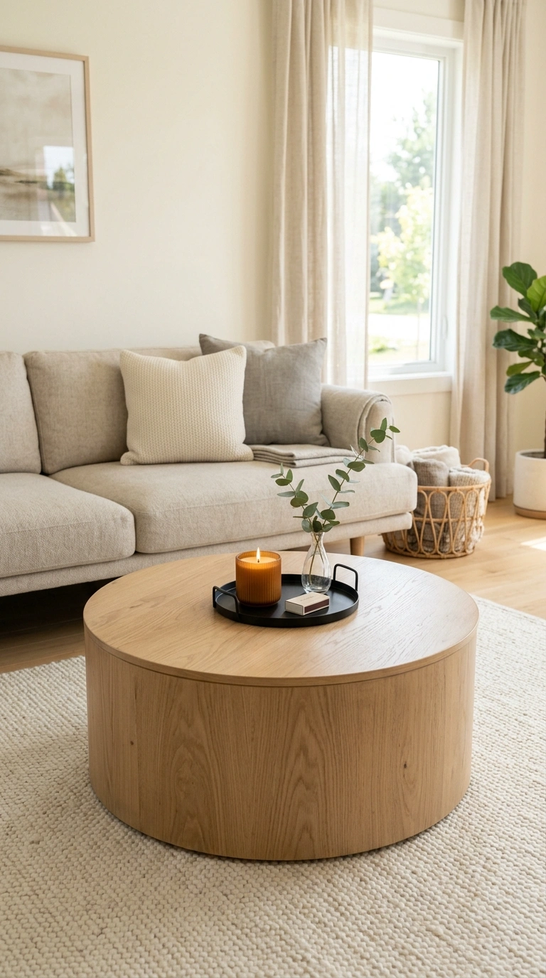 010 Round Coffee Table A round light oak coffee table