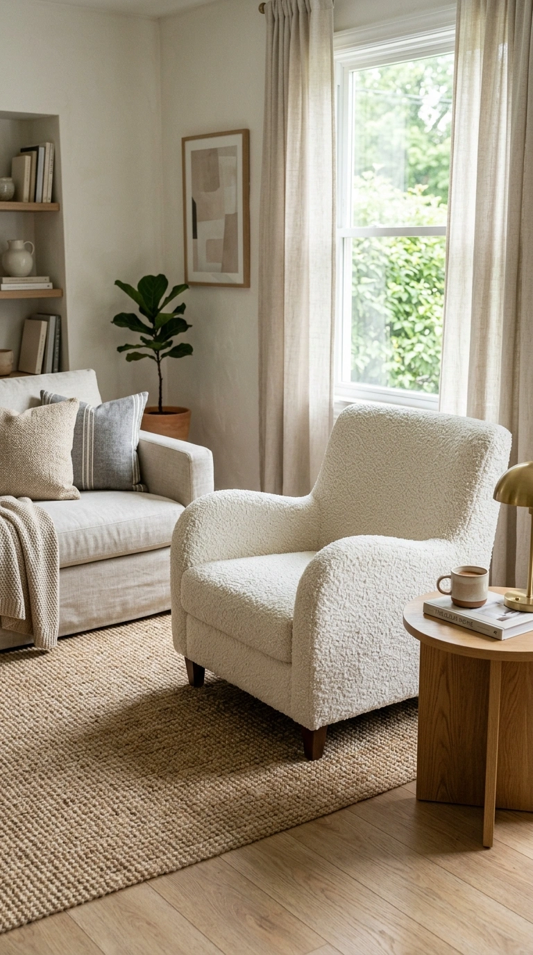 010 Textured Boucle Chair A living room with a single