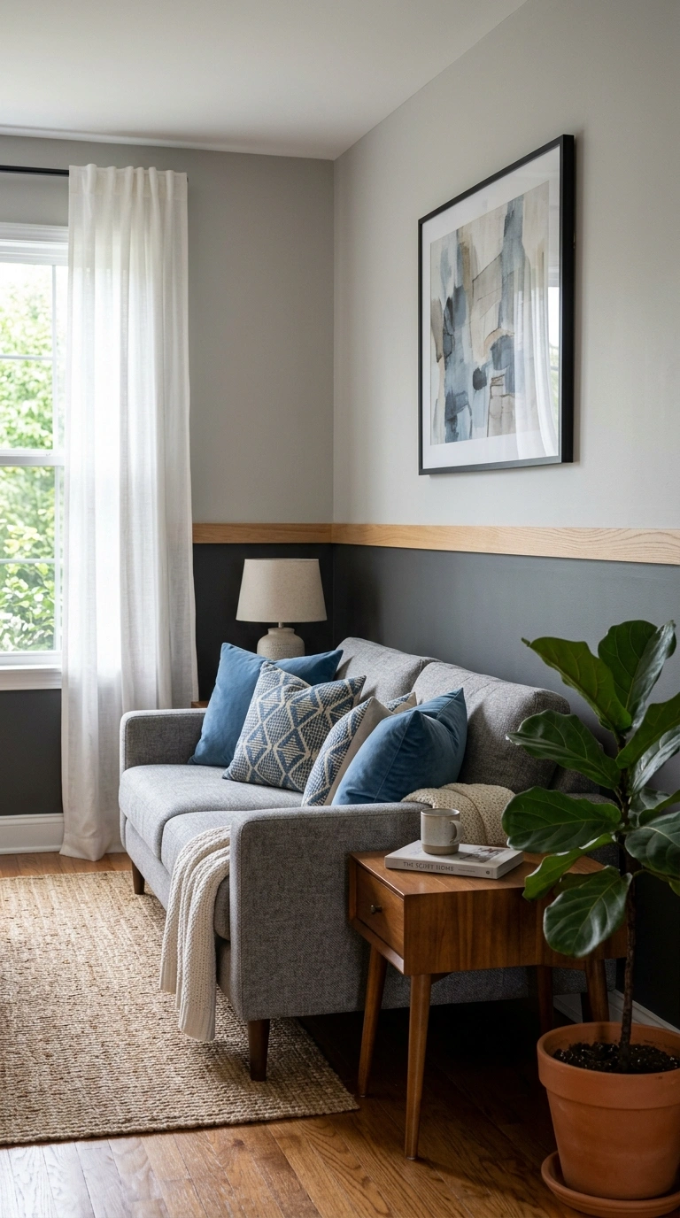 010 Two Tone Gray Walls A living room with darker gray