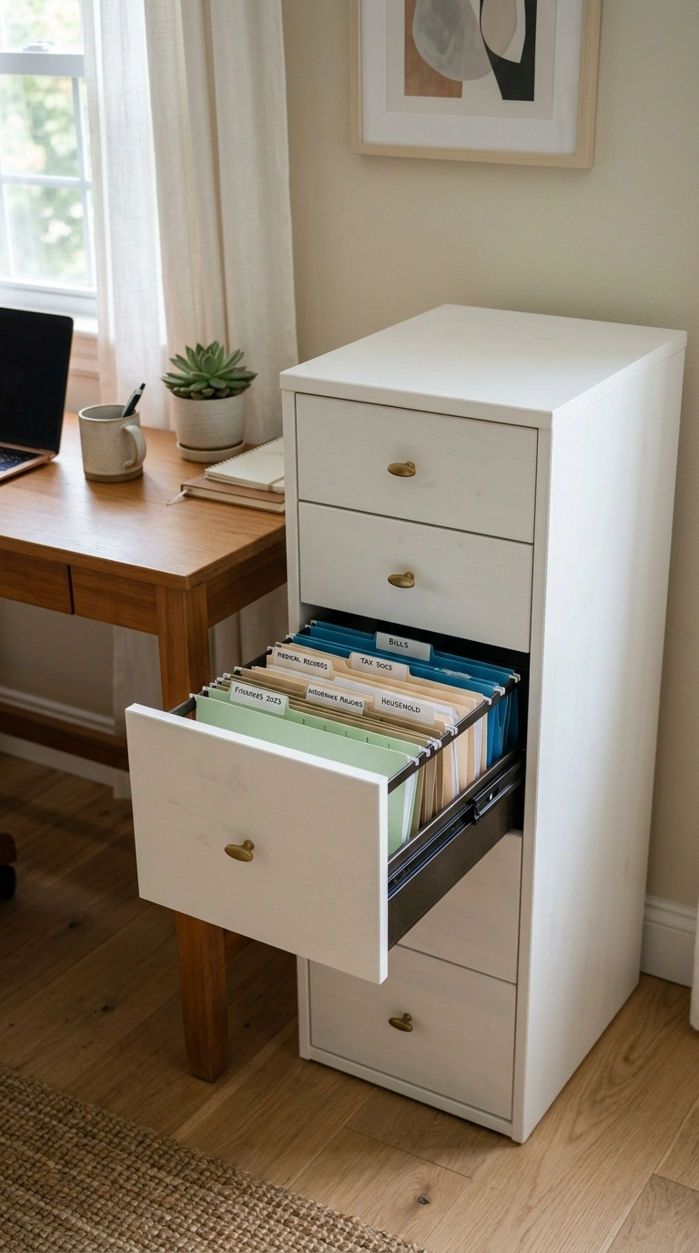 010 Vertical File Storage A slim white vertical file t