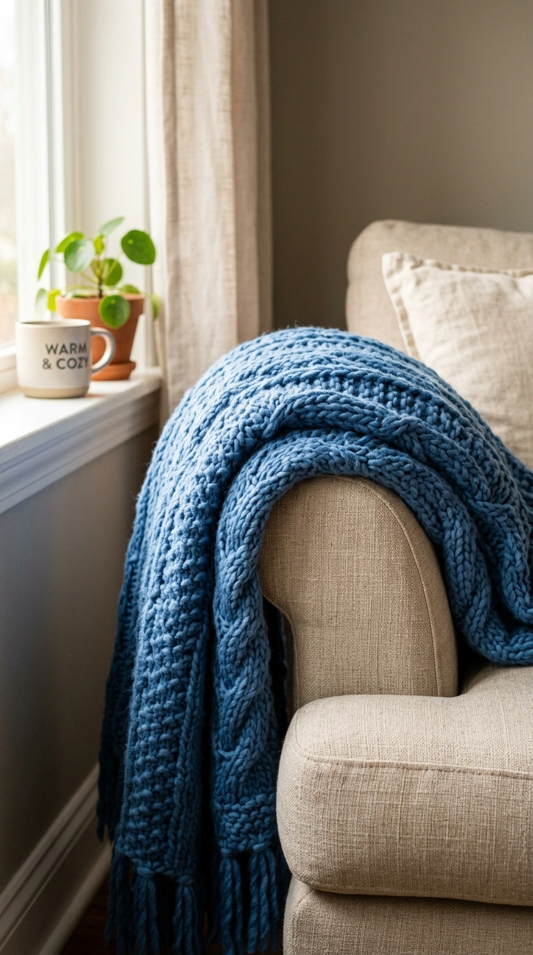 23 Blue and Beige Living Room Ideas That Make This Classic Pairing Work 12 011 11 Blue Throw Blanket A beige sofa with a chunky k