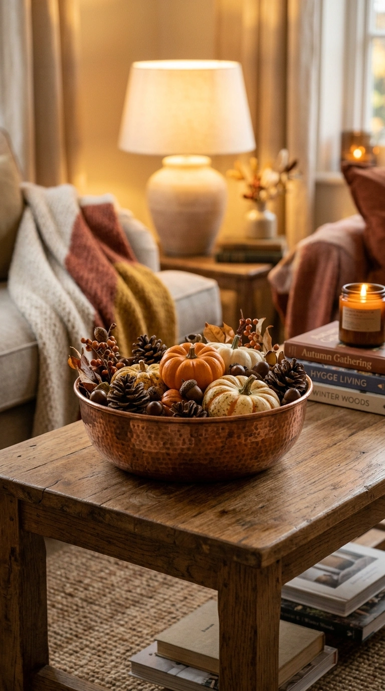 15+ Charming Fall Decor Ideas to Make Your Home Feel Cozy 12 011 11 Copper Accent Bowl A coffee table with a copper
